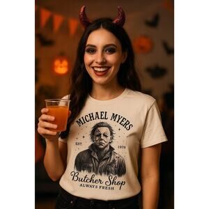 Comfort Colors Michael Myers Butcher Shop Halloween Horror Graphic Tee Vintage